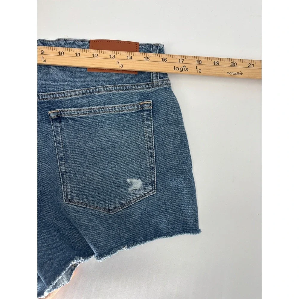 Lucky Brand Mom High Rise Short Womens 10/30 Blue Distressed Denim‎ Frayed Hem